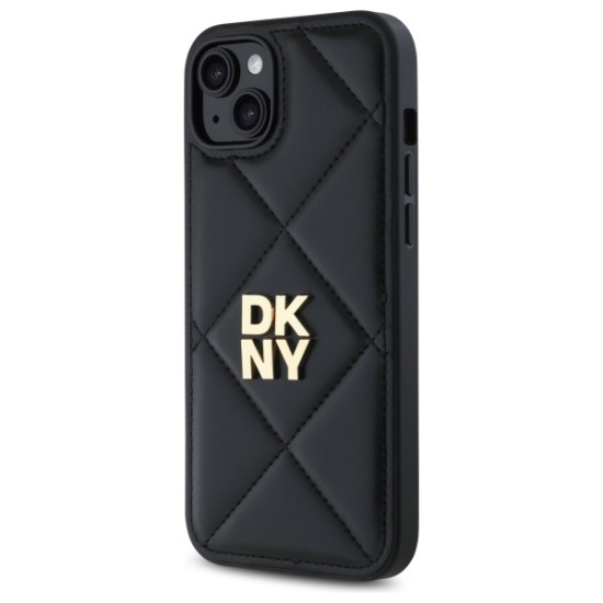 Husa iPhone 15 Plus - DKNY Leather Quilted Stack Logo (DKHCP15MPQDSLK) - Black