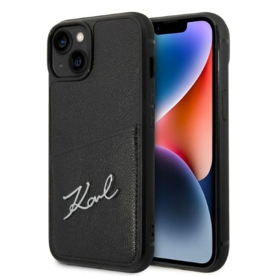 Husa iPhone 15 Plus / iPhone 14 Plus - Karl Lagerfeld Hardcase Leather Cardslots (KLHCP14MCSSK) - Signature Logo