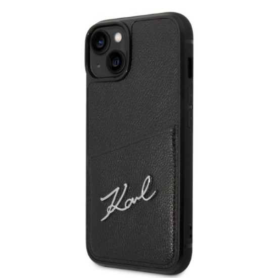 Husa iPhone 15 Plus / iPhone 14 Plus - Karl Lagerfeld Hardcase Leather Cardslots (KLHCP14MCSSK) - Signature Logo