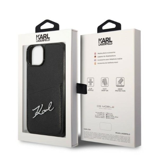 Husa iPhone 15 Plus / iPhone 14 Plus - Karl Lagerfeld Hardcase Leather Cardslots (KLHCP14MCSSK) - Signature Logo