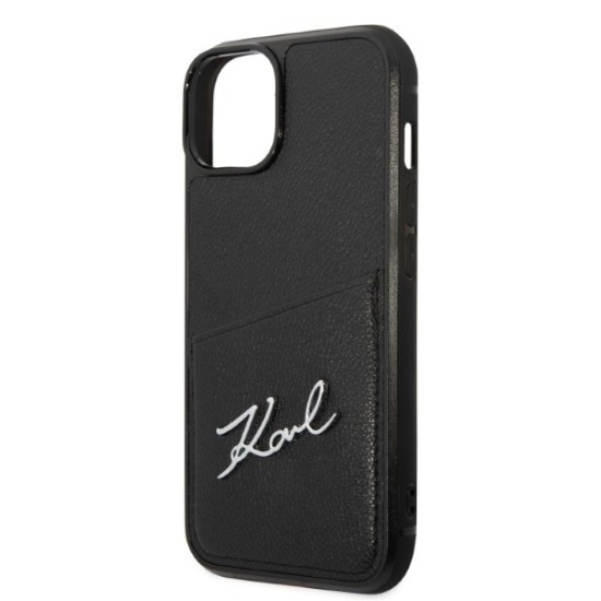 Husa iPhone 15 Plus / iPhone 14 Plus - Karl Lagerfeld Hardcase Leather Cardslots (KLHCP14MCSSK) - Signature Logo