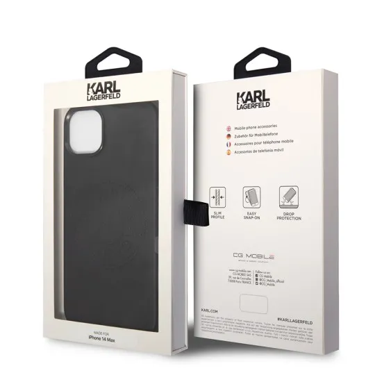 Husa iPhone 15 Plus / iPhone 14 Plus - Karl Lagerfeld Hardcase Leather Perforated (KLHCP14MFWHK) - Black Husa iPhone 15 Plus / iPhone 14 Plus - Karl Lagerfeld Hardcase Leather Perforated (KLHCP14MFWHK) - Black