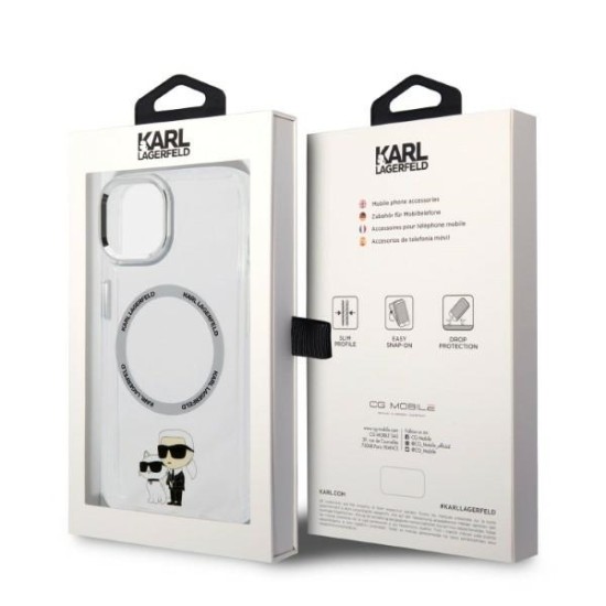 Husa iPhone 15 Plus / iPhone 14 Plus - Karl Lagerfeld Hardcase MagSafe (KLHMP14MHNKCIT) - Clear Iconic Karl&Choupette