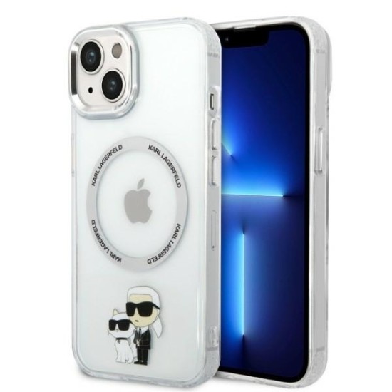 Husa iPhone 15 Plus / iPhone 14 Plus - Karl Lagerfeld Hardcase MagSafe (KLHMP14MHNKCIT) - Clear Iconic Karl&Choupette