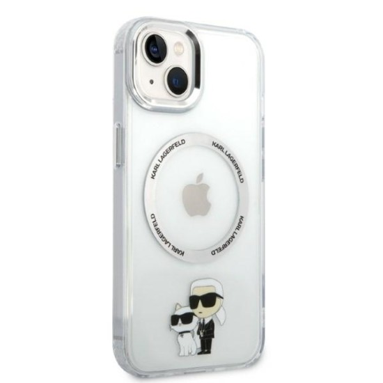 Husa iPhone 15 Plus / iPhone 14 Plus - Karl Lagerfeld Hardcase MagSafe (KLHMP14MHNKCIT) - Clear Iconic Karl&Choupette