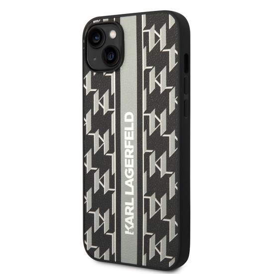 Husa iPhone 15 Plus / iPhone 14 Plus - Karl Lagerfeld Hardcase Monogram (KLHCP14MPGKLSKG) - Grey Stripe