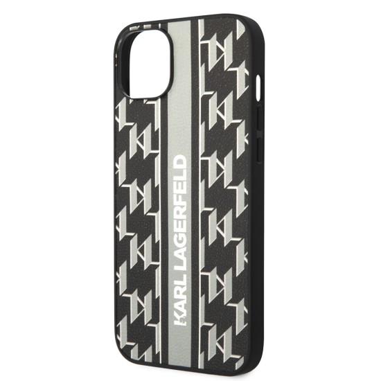 Husa iPhone 15 Plus / iPhone 14 Plus - Karl Lagerfeld Hardcase Monogram (KLHCP14MPGKLSKG) - Grey Stripe