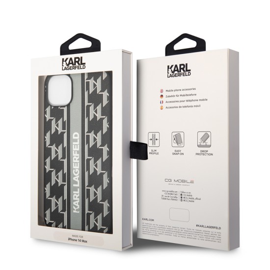 Husa iPhone 15 Plus / iPhone 14 Plus - Karl Lagerfeld Hardcase Monogram (KLHCP14MPGKLSKG) - Grey Stripe