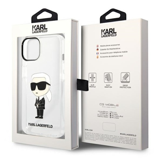 Husa iPhone 15 Plus / iPhone 14 Plus - Karl Lagerfeld Hardcase Transparent (KLHCP14MHNIKTCT) - Ikonik Karl Lagerfeld