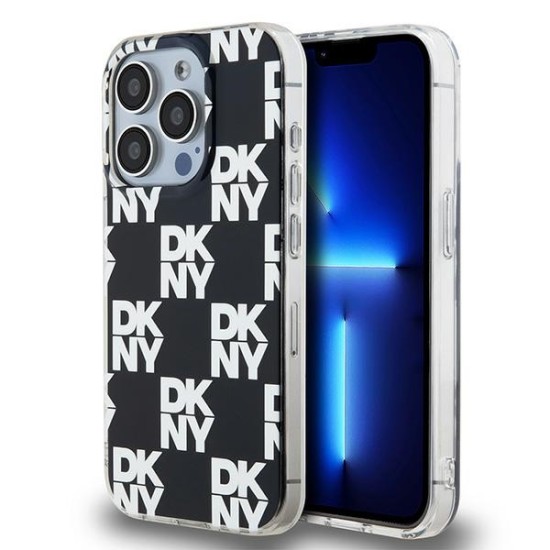 Husa iPhone 15 Pro - DKNY IML Checkered Mono Pattern (DKHCP15LHDLCEK) - Black