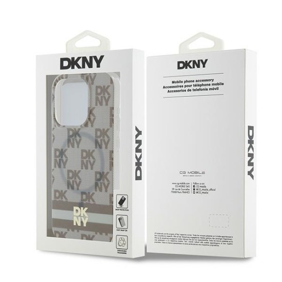 Husa iPhone 15 Pro - DKNY IML Checkered Mono Pattern & Printed Stripes MagSafe (DKHMP15LHCPTSE) - Beige