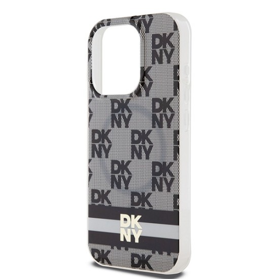 Husa iPhone 15 Pro - DKNY IML Checkered Mono Pattern & Printed Stripes MagSafe (DKHMP15LHCPTSK) - Black