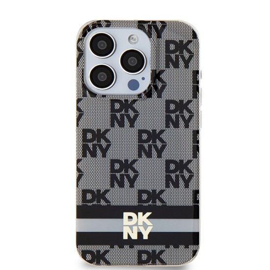 Husa iPhone 15 Pro - DKNY IML Checkered Mono Pattern & Printed Stripes MagSafe (DKHMP15LHCPTSK) - Black