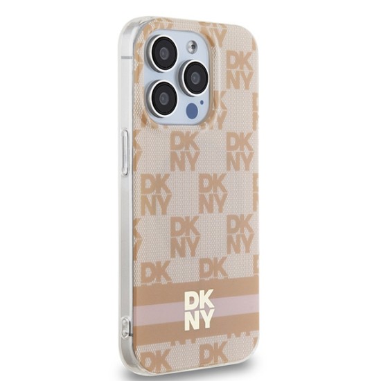 Husa iPhone 15 Pro - DKNY IML Checkered Mono Pattern & Printed Stripes MagSafe (DKHMP15LHCPTSP) - Pink