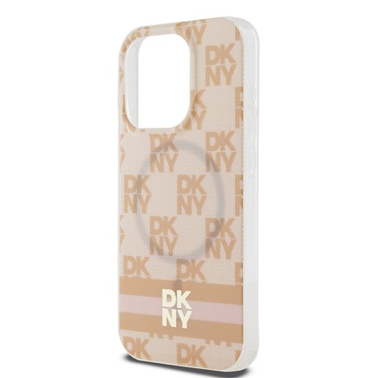 Husa iPhone 15 Pro - DKNY IML Checkered Mono Pattern & Printed Stripes MagSafe (DKHMP15LHCPTSP) - Pink