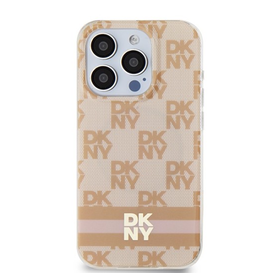 Husa iPhone 15 Pro - DKNY IML Checkered Mono Pattern & Printed Stripes MagSafe (DKHMP15LHCPTSP) - Pink