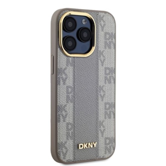 Husa iPhone 15 Pro - DKNY Leather Checkered Mono Pattern MagSafe (DKHMP15LPCPVSLE) - Beige