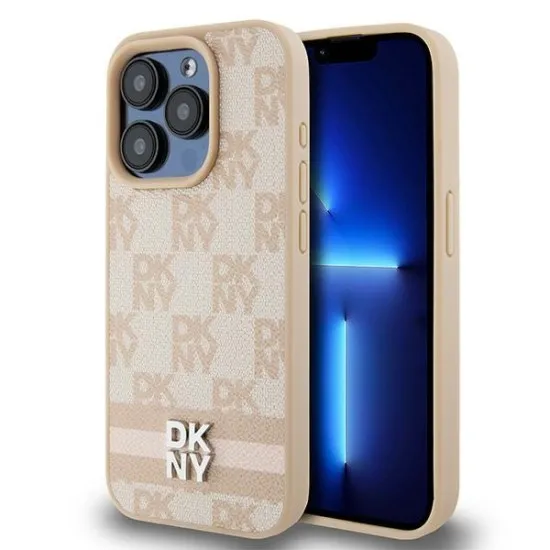 Husa iPhone 15 Pro - DKNY Leather Checkered Mono Pattern & Printed Stripes (DKHCP15LPCPTSSP) - Pink Husa iPhone 15 Pro - DKNY Leather Checkered Mono Pattern & Printed Stripes (DKHCP15LPCPTSSP) - Pink