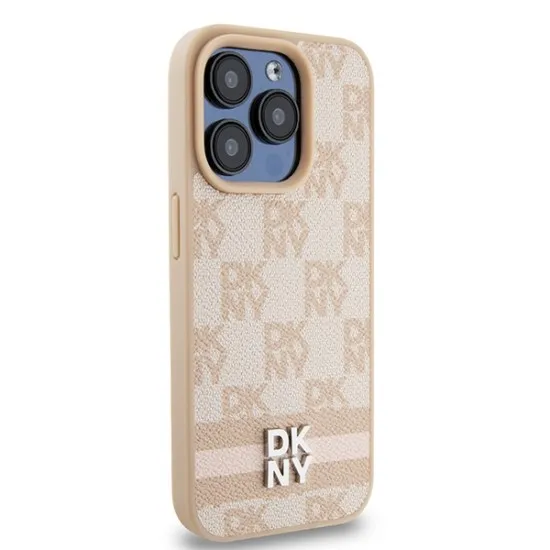 Husa iPhone 15 Pro - DKNY Leather Checkered Mono Pattern & Printed Stripes (DKHCP15LPCPTSSP) - Pink Husa iPhone 15 Pro - DKNY Leather Checkered Mono Pattern & Printed Stripes (DKHCP15LPCPTSSP) - Pink
