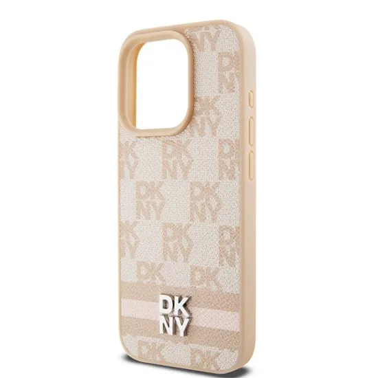 Husa iPhone 15 Pro - DKNY Leather Checkered Mono Pattern & Printed Stripes (DKHCP15LPCPTSSP) - Pink Husa iPhone 15 Pro - DKNY Leather Checkered Mono Pattern & Printed Stripes (DKHCP15LPCPTSSP) - Pink
