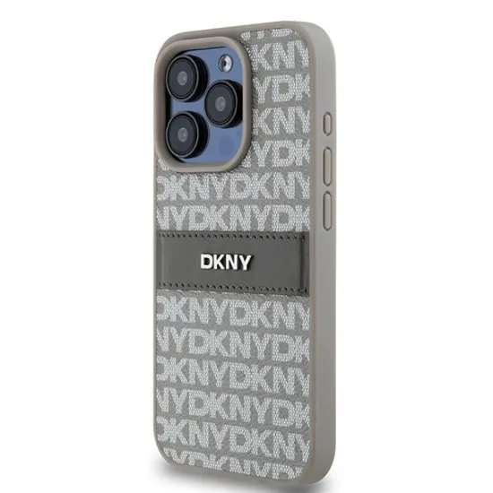 Husa iPhone 15 Pro - DKNY Leather Mono Stripe & Metal Logo (DKHCP15LPRTHSLE) - Beige Husa iPhone 15 Pro - DKNY Leather Mono Stripe & Metal Logo (DKHCP15LPRTHSLE) - Beige