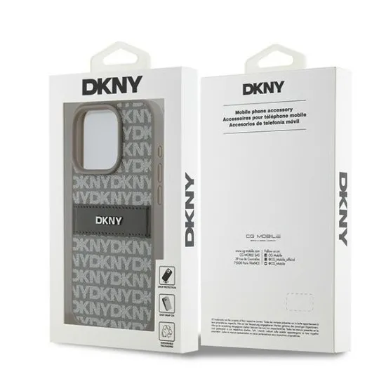 Husa iPhone 15 Pro - DKNY Leather Mono Stripe & Metal Logo (DKHCP15LPRTHSLE) - Beige Husa iPhone 15 Pro - DKNY Leather Mono Stripe & Metal Logo (DKHCP15LPRTHSLE) - Beige