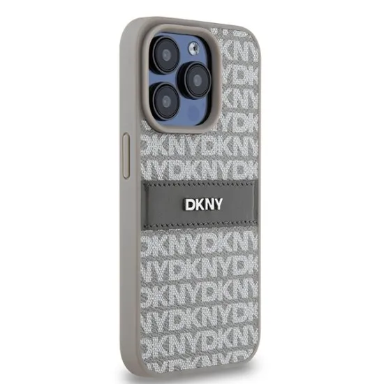 Husa iPhone 15 Pro - DKNY Leather Mono Stripe & Metal Logo (DKHCP15LPRTHSLE) - Beige Husa iPhone 15 Pro - DKNY Leather Mono Stripe & Metal Logo (DKHCP15LPRTHSLE) - Beige