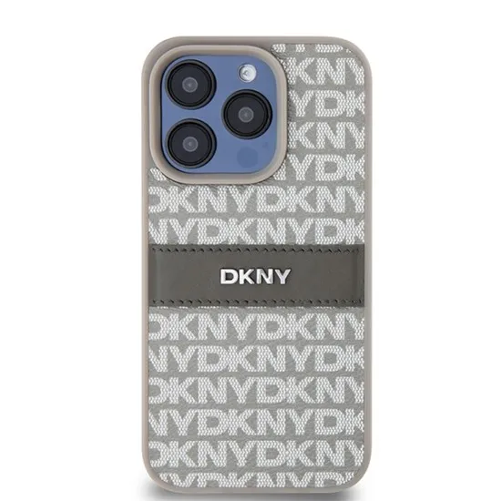 Husa iPhone 15 Pro - DKNY Leather Mono Stripe & Metal Logo (DKHCP15LPRTHSLE) - Beige Husa iPhone 15 Pro - DKNY Leather Mono Stripe & Metal Logo (DKHCP15LPRTHSLE) - Beige