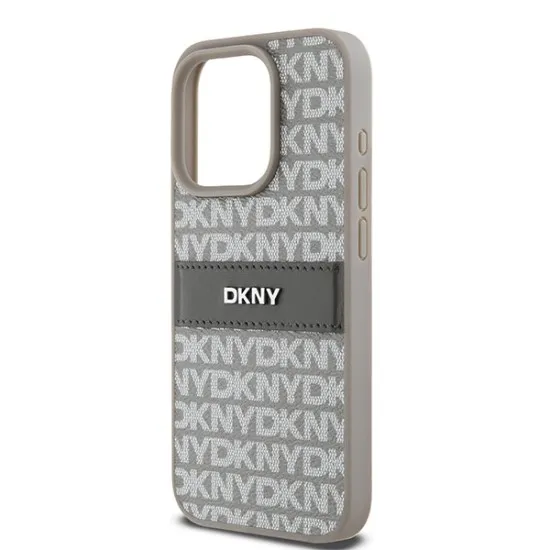 Husa iPhone 15 Pro - DKNY Leather Mono Stripe & Metal Logo (DKHCP15LPRTHSLE) - Beige Husa iPhone 15 Pro - DKNY Leather Mono Stripe & Metal Logo (DKHCP15LPRTHSLE) - Beige