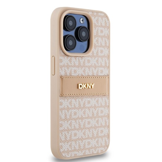 Husa iPhone 15 Pro - DKNY Leather Mono Stripe & Metal Logo (DKHCP15LPRTHSLP) - Pink