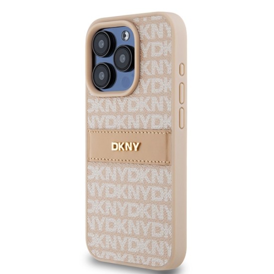 Husa iPhone 15 Pro - DKNY Leather Mono Stripe & Metal Logo (DKHCP15LPRTHSLP) - Pink