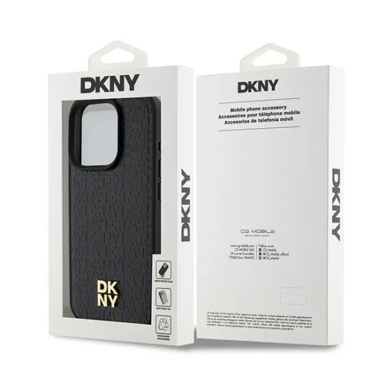Husa iPhone 15 Pro - DKNY Leather Pattern Monogram Metal Logo MagSafe (DKHMP15LPSHRPSK) - Black Husa iPhone 15 Pro - DKNY Leather Pattern Monogram Metal Logo MagSafe (DKHMP15LPSHRPSK) - Black