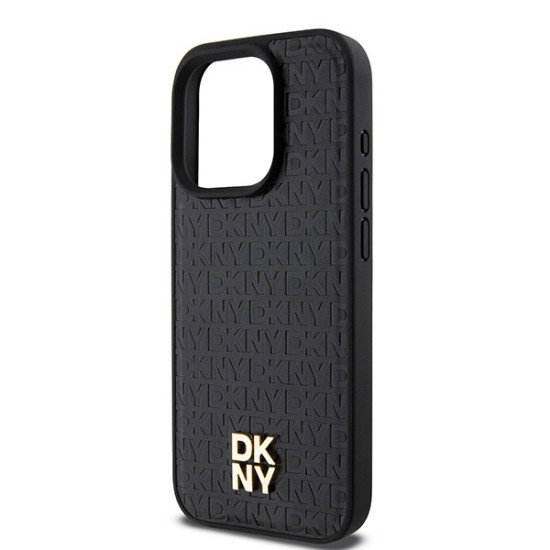 Husa iPhone 15 Pro - DKNY Leather Pattern Monogram Metal Logo MagSafe (DKHMP15LPSHRPSK) - Black