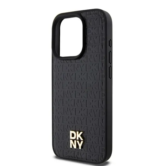 Husa iPhone 15 Pro - DKNY Leather Pattern Monogram Metal Logo MagSafe (DKHMP15LPSHRPSK) - Black Husa iPhone 15 Pro - DKNY Leather Pattern Monogram Metal Logo MagSafe (DKHMP15LPSHRPSK) - Black