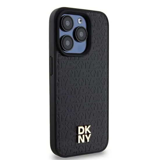 Husa iPhone 15 Pro - DKNY Leather Pattern Monogram Metal Logo MagSafe (DKHMP15LPSHRPSK) - Black Husa iPhone 15 Pro - DKNY Leather Pattern Monogram Metal Logo MagSafe (DKHMP15LPSHRPSK) - Black