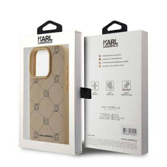 Husa iPhone 15 Pro - Karl Lagerfeld Leather MagSafe (KLHMP15LPGKHPHE) - Beige Karl Head