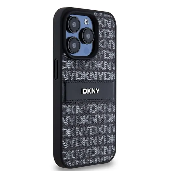 Husa iPhone 15 Pro Max - DKNY Leather Mono Stripe & Metal Logo (DKHCP15XPRTHSLK) - Black