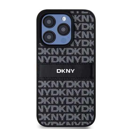 Husa iPhone 15 Pro Max - DKNY Leather Mono Stripe & Metal Logo (DKHCP15XPRTHSLK) - Black