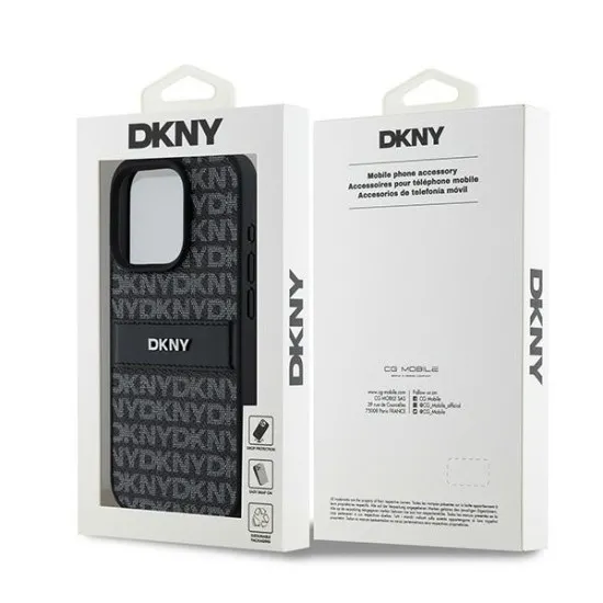 Husa iPhone 15 Pro Max - DKNY Leather Mono Stripe & Metal Logo (DKHCP15XPRTHSLK) - Black