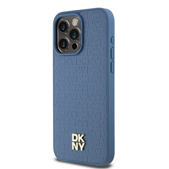 Husa iPhone 15 Pro Max - DKNY Leather Monogram Pattern Metal Logo MagSafe (DKHMP15XPSHRPSB) - Blue