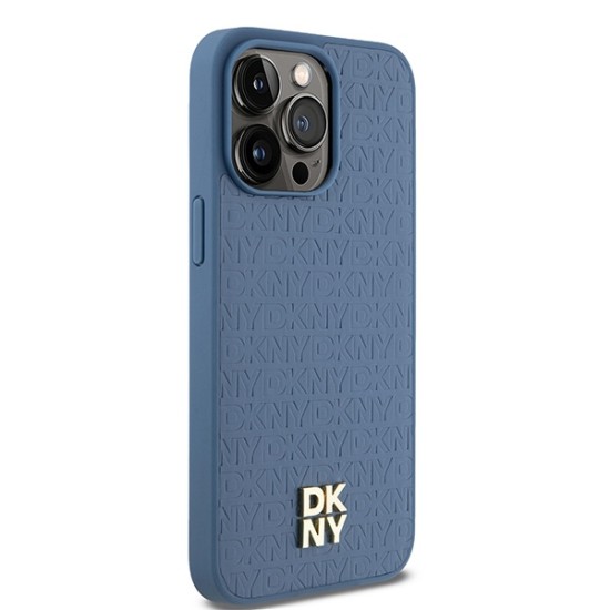 Husa iPhone 15 Pro Max - DKNY Leather Monogram Pattern Metal Logo MagSafe (DKHMP15XPSHRPSB) - Blue