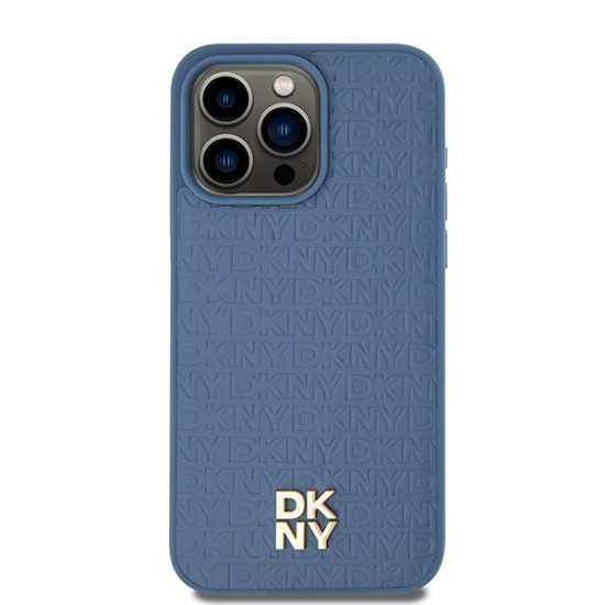 Husa iPhone 15 Pro Max - DKNY Leather Monogram Pattern Metal Logo MagSafe (DKHMP15XPSHRPSB) - Blue