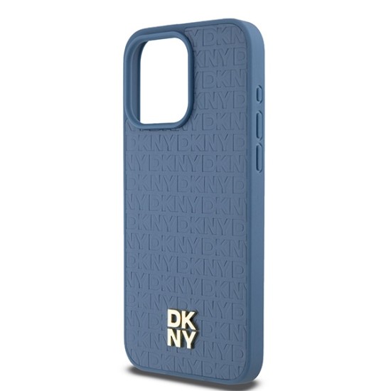 Husa iPhone 15 Pro Max - DKNY Leather Monogram Pattern Metal Logo MagSafe (DKHMP15XPSHRPSB) - Blue