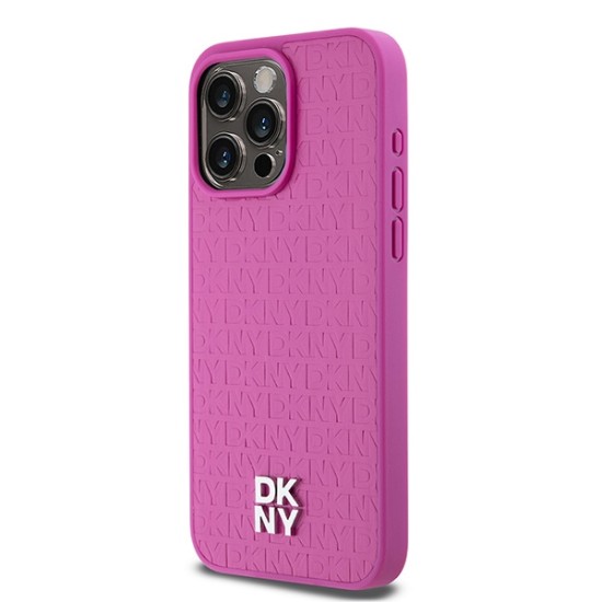 Husa iPhone 15 Pro Max - DKNY Leather Monogram Pattern Metal Logo MagSafe (DKHMP15XPSHRPSP) - Pink