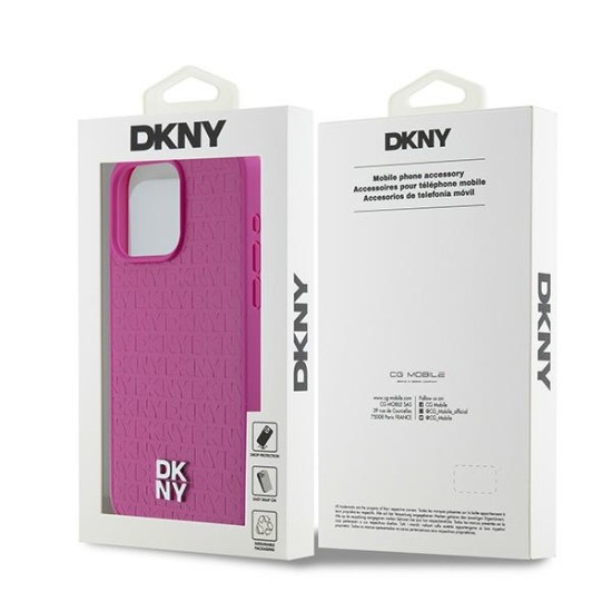 Husa iPhone 15 Pro Max - DKNY Leather Monogram Pattern Metal Logo MagSafe (DKHMP15XPSHRPSP) - Pink