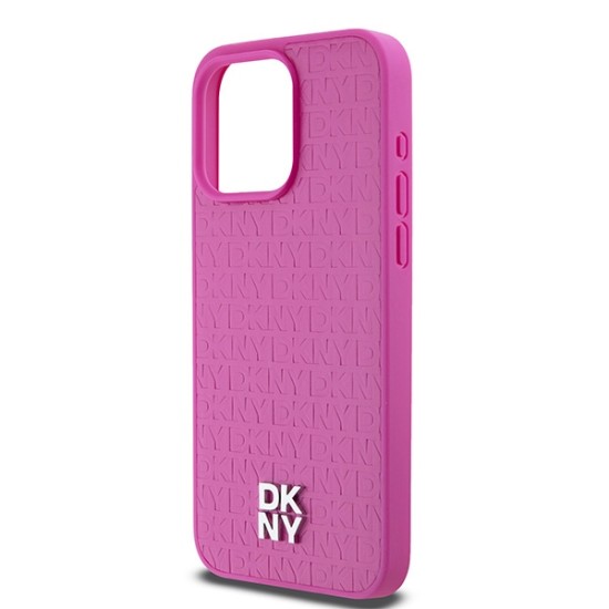 Husa iPhone 15 Pro Max - DKNY Leather Monogram Pattern Metal Logo MagSafe (DKHMP15XPSHRPSP) - Pink