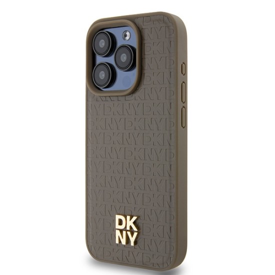 Husa iPhone 15 Pro Max - DKNY Leather Pattern Metal Logo MagSafe (DKHMP15XPSHRPSW) - Brown