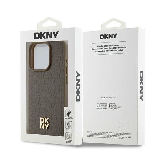 Husa iPhone 15 Pro Max - DKNY Leather Pattern Metal Logo MagSafe (DKHMP15XPSHRPSW) - Brown