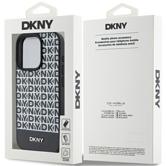 Husa iPhone 15 Pro Max - DKNY Leather Printed Pattern Metal Logo MagSafe (DKHMP15XPSOSPK) - Black