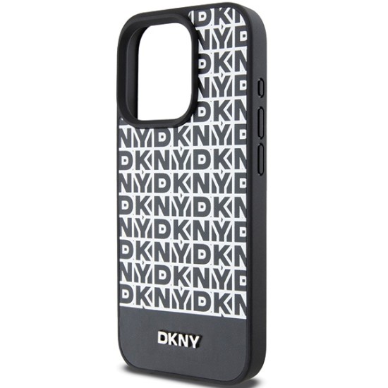 Husa iPhone 15 Pro Max - DKNY Leather Printed Pattern Metal Logo MagSafe (DKHMP15XPSOSPK) - Black